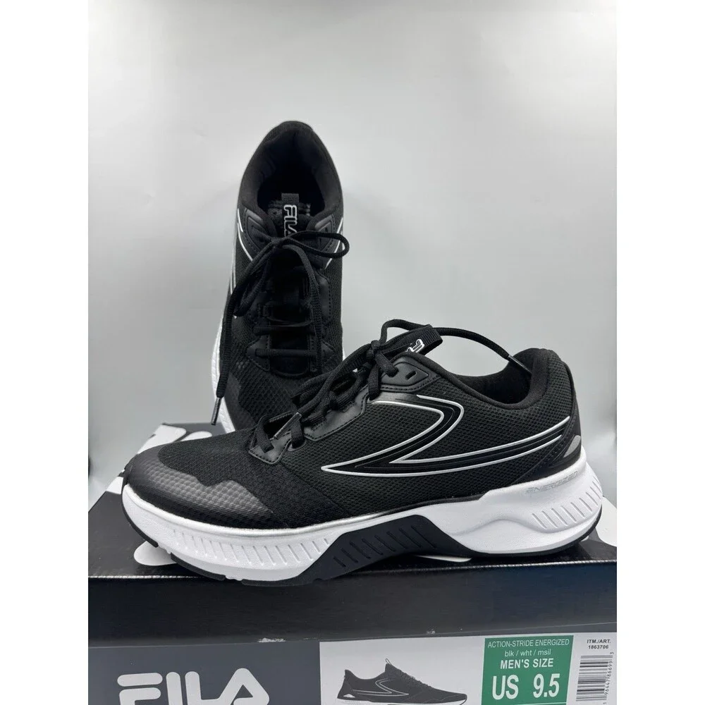 FILA Men’s Action-Stride Energized Black White Athletic Sneakers Shoes Size 9.5